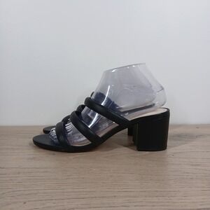 SCHUTZ Sandals Women 8B Black Leather Slide Block Heel Strappy Edgy Office